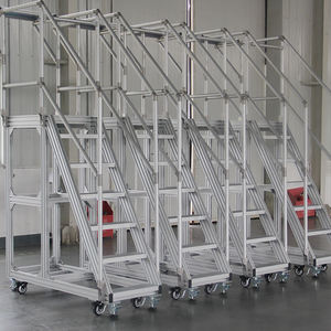 Custom <b>Aluminum</b> Profile Mobile Ladder With Handrails 500kg Load Industrial <b>Work</b> <b>Platform</b> - Product Image 4