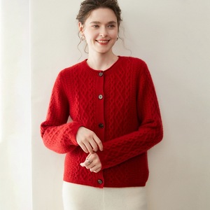 Suéter de Cachemira de Moda con Cuello Redondo, Cárdigan de Punto 100% Lana para Mujer, Otoño-Primavera - Product Image 1
