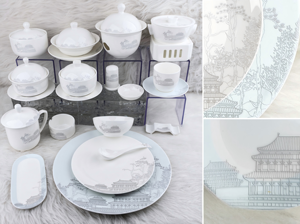 Juego de vajilla china con decoración de la ciudad antigua del Reino Han Occidental, borde dorado a mano, vajilla de lujo para hotel, banquete de boda, restaurante - Product Image 2