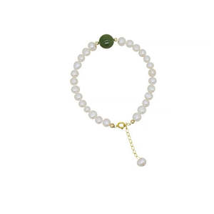 Qingdai Women's New Pearl <b>Bracelet</b> Natural Hetian Jasper <b>Elastic</b> 30g Feeling Elegant Bangle - Product Image 1