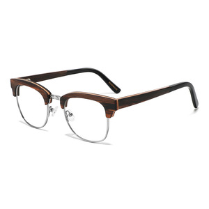 Nouvelles lunettes optiques demi-cerclées en bois avec branches en acétate et protection anti-lumière bleue pour la myopie, unisexe, taille moyenne - Product Image 3