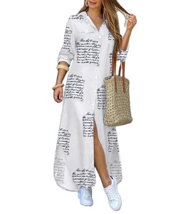 Trendige Damen Lange Hemdblusenkleider in Übergrößen mit Knöpfen und Langen Ärmeln, Bedruckte Europäische Maxi-Freizeitkleider - Product Image 1