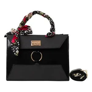 Sac à main en cuir noir pour femme Fana Minerva, forme rectangulaire, deux poignées, décoration chaîne, style décontracté, usage quotidien - Product Image 1