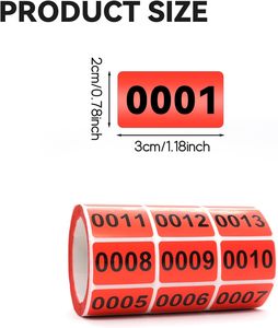 Custom Syncode 4 Rolls 1-1000 Inventory Numbered <strong>Stickers</strong> 30x20mm <strong>Strong</strong> <strong>Adhesive</strong> Waterproof UV Coated Paper Labels (Yellow Red - Product Image 2