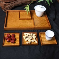 Plateau à thé en bambou massif de style japonais, artisanal, durable pour la cuisine et le bureau, cérémonie du thé zen et service