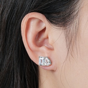 Simple Geometric <b>Emerald</b> Cut 14k Gold Filled Cubic Zirconia Toi Et Moi Double Stone <b>Stud</b> Earrings for Women - Product Image 5