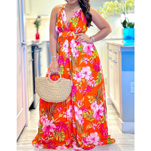 Новое модное летнее элегантное платье с V-образным вырезом, повседневное свободное приталенное пляжное длинное сексуальное скромное платье без рукавов, большие размеры - Product Image 1