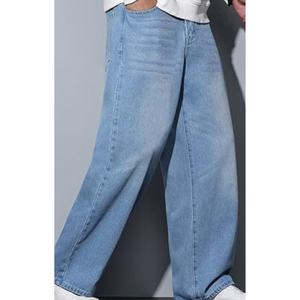 Jean ample délavé pour homme, coupe décontractée, en denim, avec effet usé, pantalon long uni - Product Image 4