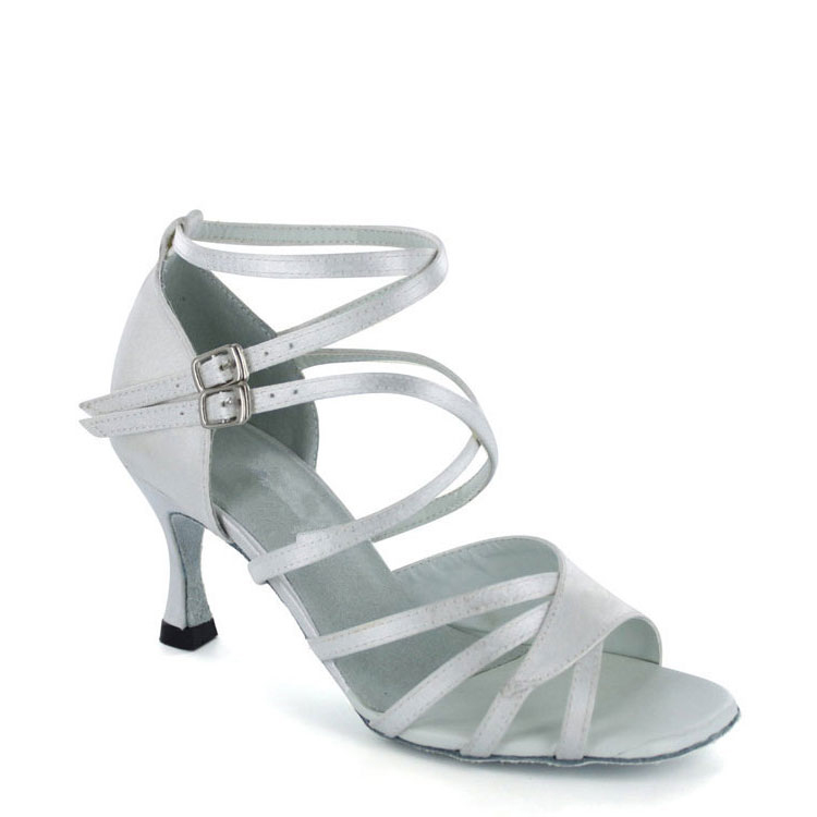 Women double buckles satin ballroom latin dancing practice sandals shoes