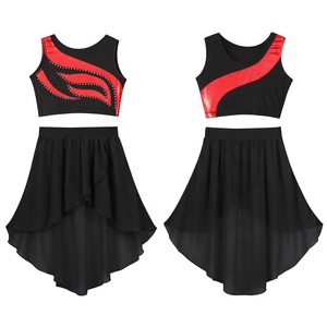 Costume de scène pour filles de 6 à 14 ans, haut court avec jupe en mousseline, ensembles pour la danse, la gymnastique, les compétitions, les spectacles scolaires - Product Image 5