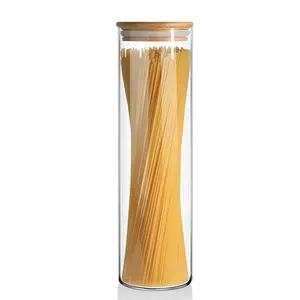 Frascos de vidrio herméticos para almacenamiento de alimentos, recipientes de vidrio para el hogar y la cocina, con tapas de bambú, Pasta y tarros de nueces