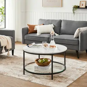 VASAGLE moderner Stil Tisch basse weißer Marmor optik runder Wohnzimmer Couch tisch