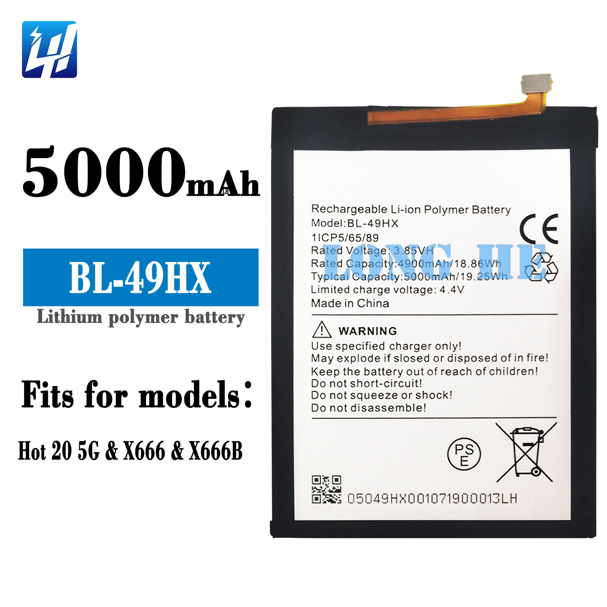 Baterai pengganti baru 5000mAh untuk Infinix Hot 20 5G/X666 baterai ponsel  BL-49HX
