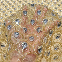 JFB-281 Nouveau tissu en dentelle florale 3D brodé de perles et de pierres thermocollantes pour robes de mariée ou de enfants, tissus africains