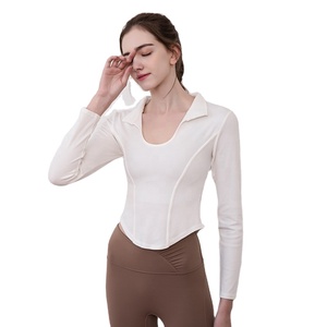 Nueva ropa de Yoga para Fitness, camisetas deportivas de manga larga con solapa para mujer, camiseta ajustada para correr de alta elasticidad - Product Image 2