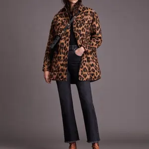 All'ingrosso moda personalizzata abbigliamento invernale donna giacca in pile capispalla marrone stampa leopardo cappotto donna