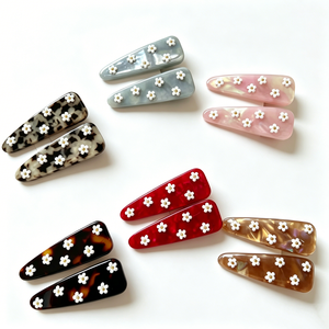 Pinzas para el Cabello de Mujer con Clip de Pato de 5.5cm, Diseño Floral Navideño Europeo, Acetato Ecológico de Alta Calidad, Logotipo Personalizado Fanxing - Product Image 1