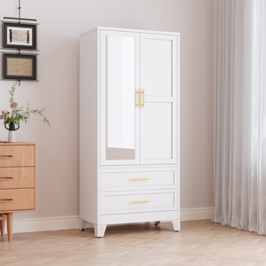 Armoire classique européenne à 2 portes avec miroir, tiroirs et <span class=keywords><strong>tringle</strong></span> à vêtements pour chambre à coucher - Product Image 4
