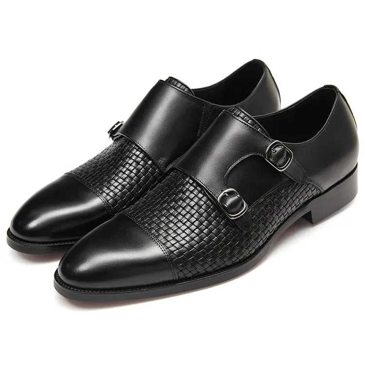 Wholesale Men Shoes Italian style weaved leather shoes for men party dress fashion Monk-Straps men casual shoes