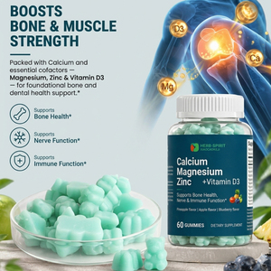 Gummies au magnésium glycinate à absorption élevée saveur myrtille - Soutien musculaire, immunitaire et du sommeil - Sans sucre, avec calcium, magnésium et zinc - Product Image 2