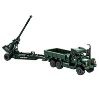 완게 4510 M35 2톤 화물 트럭 및 M198 포병포 WW2 MOC 브릭 모델 어린이 교육용 조립 블록 세트 플라스틱 장난감