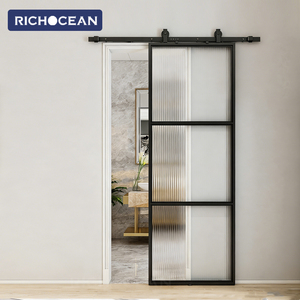 Portes coulissantes intérieures insonorisées texturées RICHOCEAN, en verre et aluminium, sans rail, pour chambre à coucher - Product Image 1