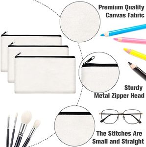 Regalos Logotipo personalizado Impreso Lona Cremallera Bolsa de maquillaje blanca Algodón de lujo Lona pequeña Bolsa de maquillaje Bolsa de cosméticos de viaje Bolsa de lápiz - Product Image 3