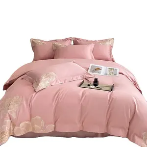 Hot Sale 100S Egyptian Cotton Luxury Flowers Embroidery Palace Pattern Bedding Set Duvet Cover Bed Sheet Linen Pillowcases Set