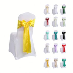 Lazos de Satén Blancos Personalizados con Flores Doradas, 100 Piezas, Lazos para Respaldo de Silla para Bodas - Product Image 1
