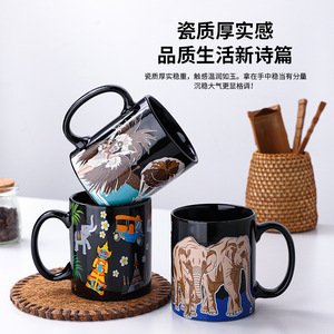 แก้วเซรามิคสีน้ำเงินลายหอยเชลล์ ใช้กับไมโครเวฟและเครื่องล้างจานได้ เหมาะสำหรับใช้ในบ้านและที่ทำงาน - Product Image 3