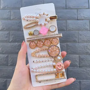 Tasarımcı moda Bling inci kadınlar ve çocuklar için saç tokası setleri kore tarzı alaşım şık saç Pins Hairgrip aksesuarları yapılmış