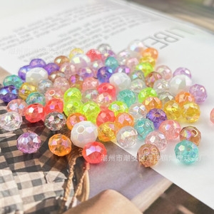 Acrylic Faceted Flat Beads 8mm Iridescent Color For Bracelet Making Jewelry Components - Product Image 3