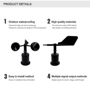 Umgebungs signal Ausgangs impuls anzeige 0 ~ 70 mt/s 3 Cup Vane Wind geschwindigkeit richtungs messer Anzeige Anemometer für Wind geschwindigkeit - Product Image 3