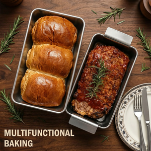 Molde para pastel de carne con bandeja de drenaje, 9x5 pulgadas, antiadherente, para hornear pan y carne, portátil para preparar y servir. - Product Image 2