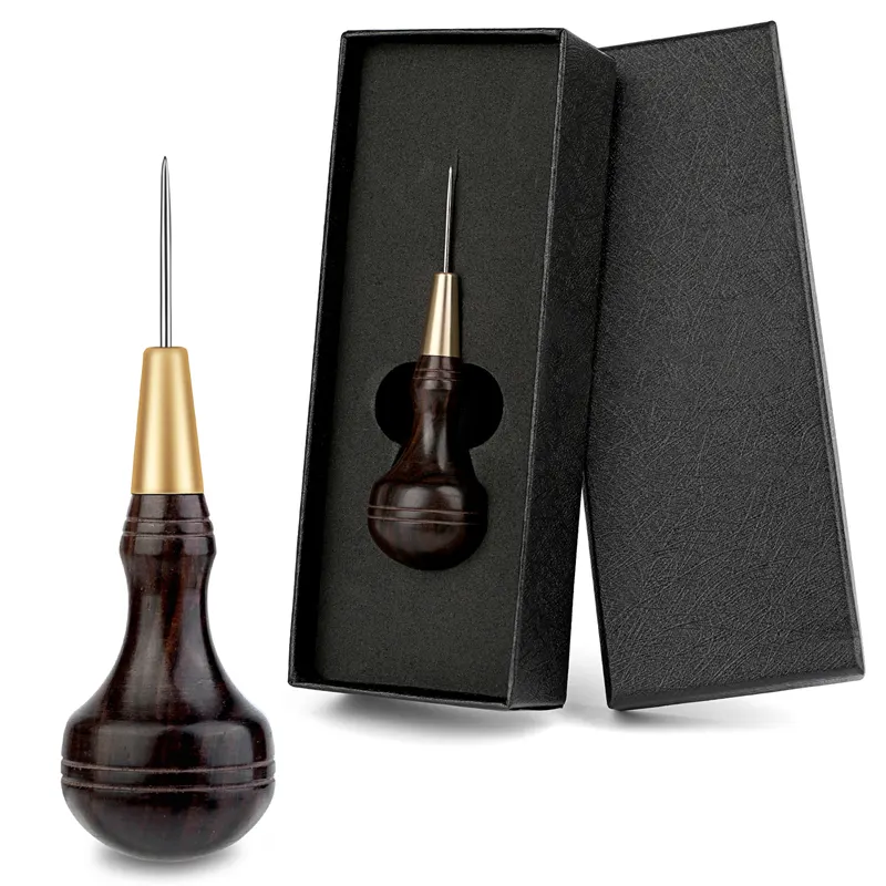 Hot Selling Professional 9.5cm Handmade Leather Piercing Awl Tools Wooden Handle Awl Set