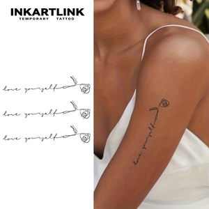 Adesivo per Tatuaggio Personalizzato 'Love Yourself' con Rosa, Impermeabile, Lunga Durata 15 Giorni, Semi-permanente, Arte Corporea per Braccia di Donne e Uomini - Product Image 1