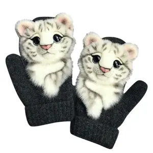 Фабричное производство, женские уличные 3D Мультяшные плотные перчатки для девочек, рождественские подарки, вязаные варежки, теплые зимние перчатки