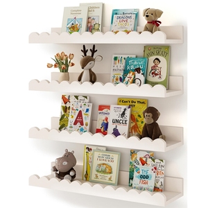 Set di 4 Mensole Galleggianti Bianche Montessori per <span class=keywords><strong>Cameretta</strong></span> Bambini Decorazione Asilo Mensole a Parete con Bordi Ondulati - Product Image 1