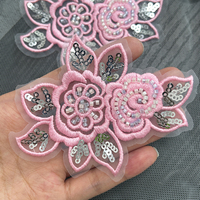 Set Aplikasi Bordir Benang Kustom dengan Payet dan Manik-manik, Motif Bunga Campuran, Hiasan Renda di Tengah, Dapat Dijahit, Pabrik OEM