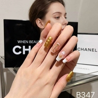 Ongles artificiels en amande faits à la main, sculptés en 3D, couvrants, avec colle, 10 pièces, rose doré floral