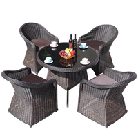 Ensemble de table et chaises de jardin en aluminium et rotin, style nordique, pour 4 personnes, avec protection solaire, pour balcon et extérieur