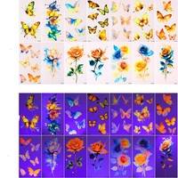 Tatouages Temporaires Papillons et Fleurs – Peinture Corporelle Réactive aux Lumières Noires – Accessoires de Festival Lumineux dans l'Obscurité pour Fêtes