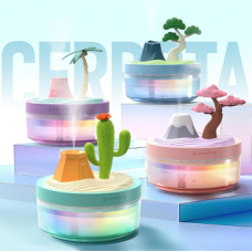 Colorful LED Smart Humidifier with USB Charging & Decorative Plant Design for Home Use