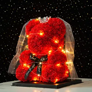 Wholesale Popular Design 25cm 40cm 60cm Rose Teddy Bear With Gift Box,Valentines Gifts Artificial Flower Foam Teddy Rose Bear