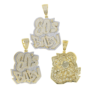 Iced Out Bling CZ Huruf 80-An Bayi Liontin Kalung Dua Nada Disepuh Zirkon Bayi Pesona Kalung Pria Wanita Hip Hop Perhiasan Baru - Product Image 4