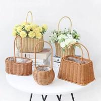 Panier de pique-nique extérieur Portable stockage décoratif pour la maison Pot de fleur tissé à la main rotin osier accompagnant panier-cadeau Floral