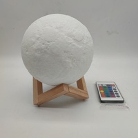 Lámpara de Luna 3D Atenuable con Control Remoto, Lámpara de Luna Recargable con 16 Colores Cambiantes, Decoración de Mesa, Base de Madera, Luz Nocturna de Luna