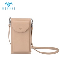 Dompet Wanita Kulit Asli Full Grain Khaki Custom Brands, Anti-RFID, Lapisan Poliester Panjang, Tempat Kartu, dan Kantong Ponsel