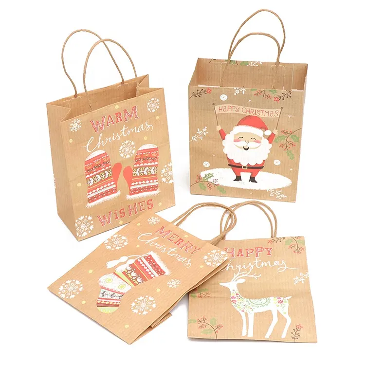 Venta al por mayor, bolsa de embalaje kraft, marrón, bolsas de regalo de papel de Navidad personalizadas, fabricante proveedor de fábrica de china