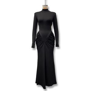 GX-2026 Nuovo Abito da Donna - <span class=keywords><strong>Vestito</strong></span> Lungo Elegante Monocolore a <span class=keywords><strong>Maniche</strong></span> <span class=keywords><strong>Lunghe</strong></span> con Collo Alto e <span class=keywords><strong>Schiena</strong></span> <span class=keywords><strong>Scoperta</strong></span> - Product Image 5